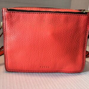 Fossil Campbell Crossbody Coral-Orange Pebbled Leather Crossbody